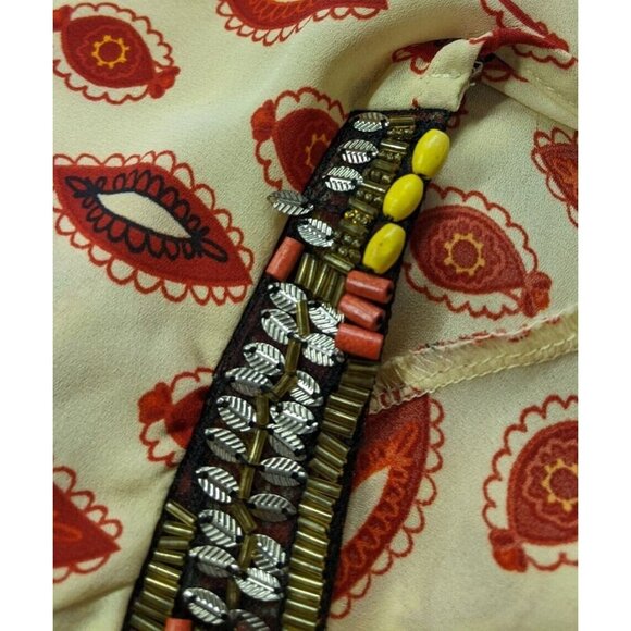 MIAMI - WOMEN'S BEIGE & RED PRINT TOP - BEADED NECKLINE - SIZE M - Picture 6 of 6